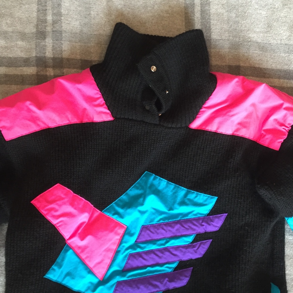 AMAZING Vintage 90s Neon Ski Sweater Jacket